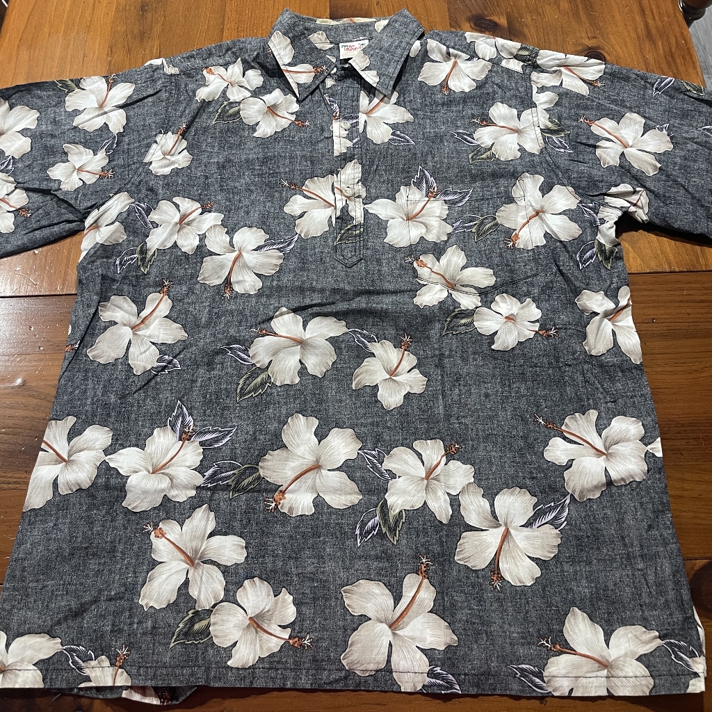 Go Barefoot Vintage Mens Floral 1/4 Button Pullover Hawaiian Short Sleeve Shirt